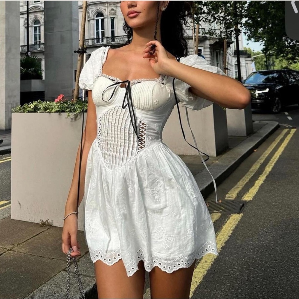 White Ribbon Mini Dress